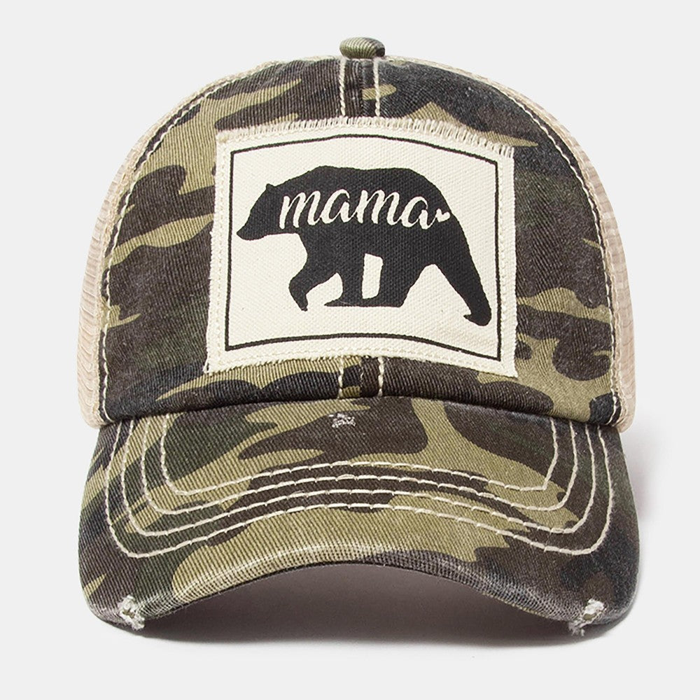 Camo Mama Bear Baseball Cap- Olive or Pink