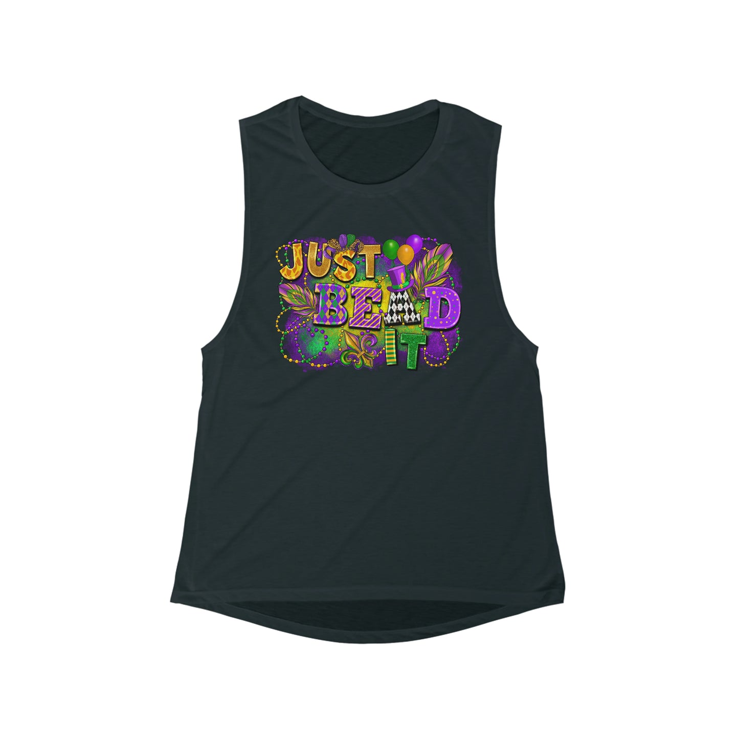 Women's Just Bead It Mardi Gras Flowy Scoop Muscle Tank