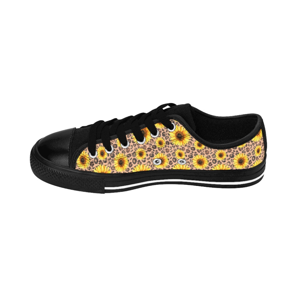 Leopard Print + Sunflowers - Women's Sneakers