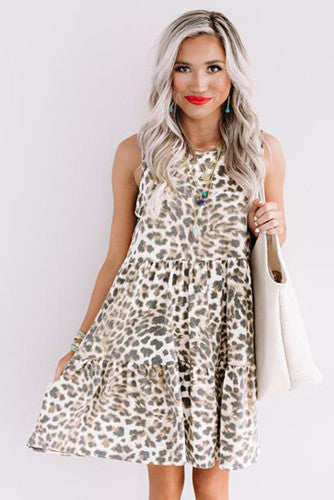 Cheetah Print Layered Ruffled Mini Dress