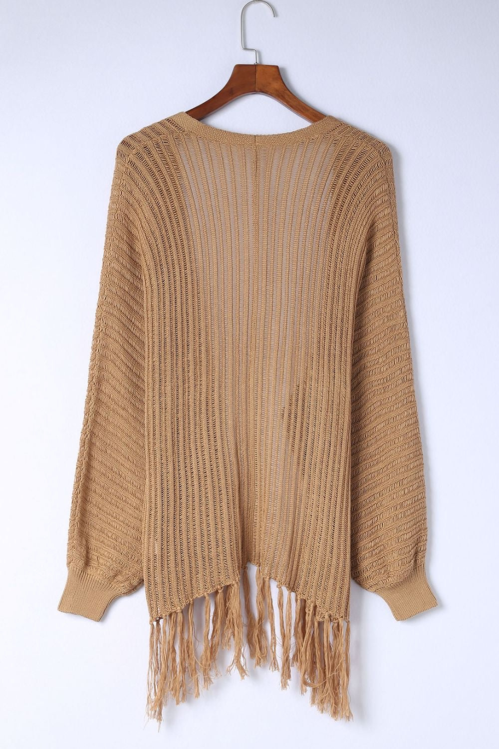 Khaki Open Front Fringed Cardigan