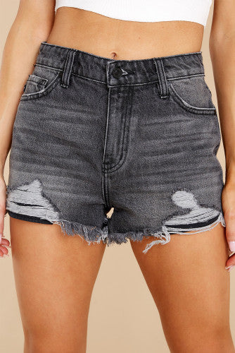 Black Distressed Frayed Denim Shorts