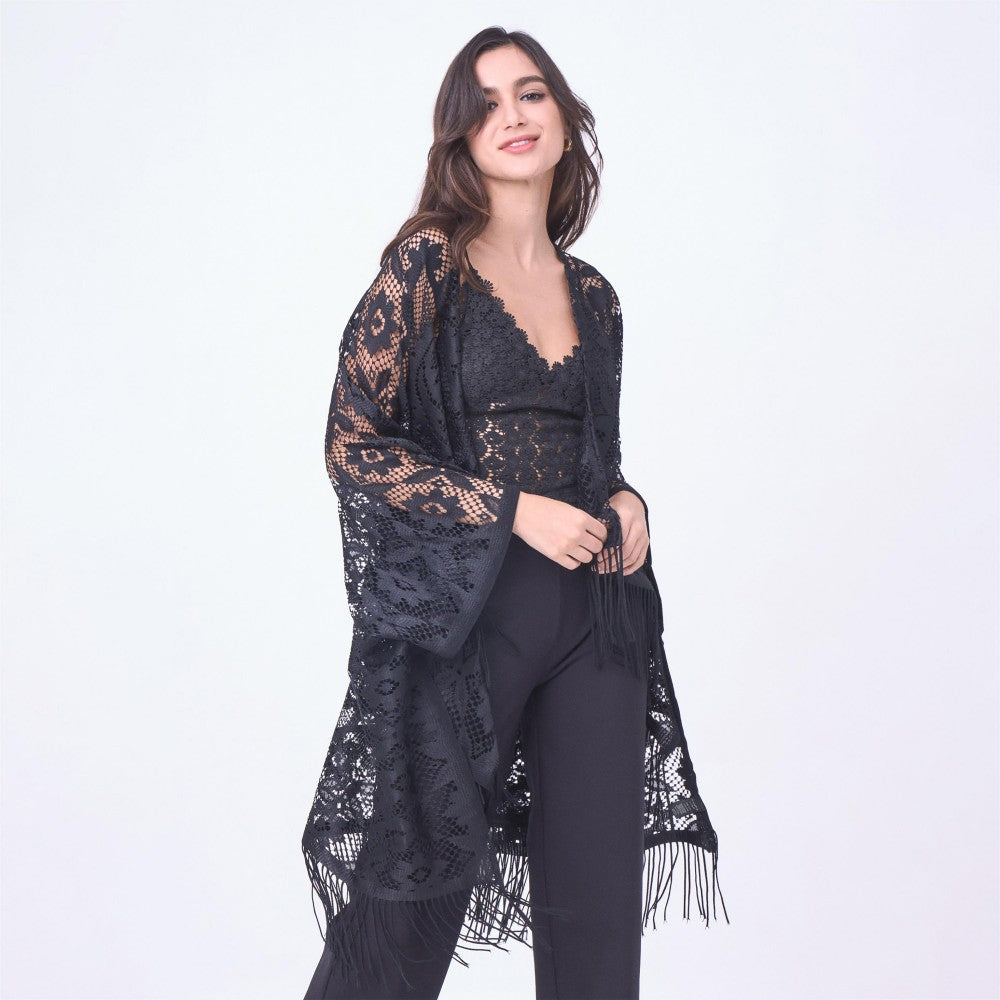 Do Everything In Love Flower Lace Kimono With Tassels