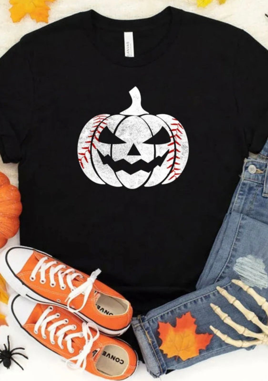 Baseball Pumpkin Jack O Face Tee