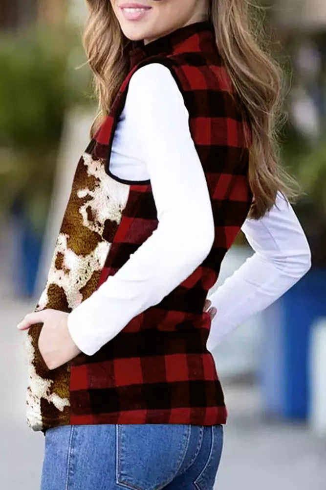 Brown Cow Buffalo Plaid Vest Coat