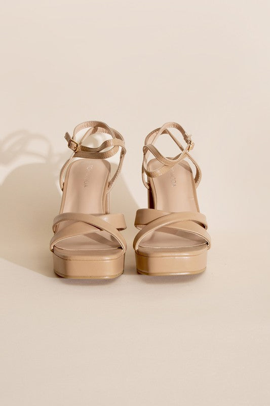SODA VALOR CROSS ANKLE STRAP HEELS