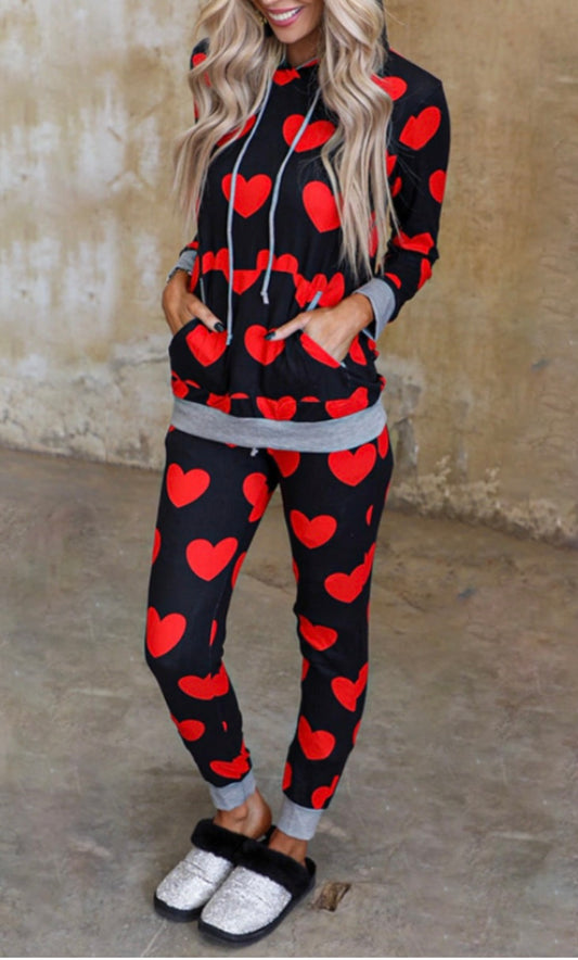 Black W/ Red Hearts Lounge Set