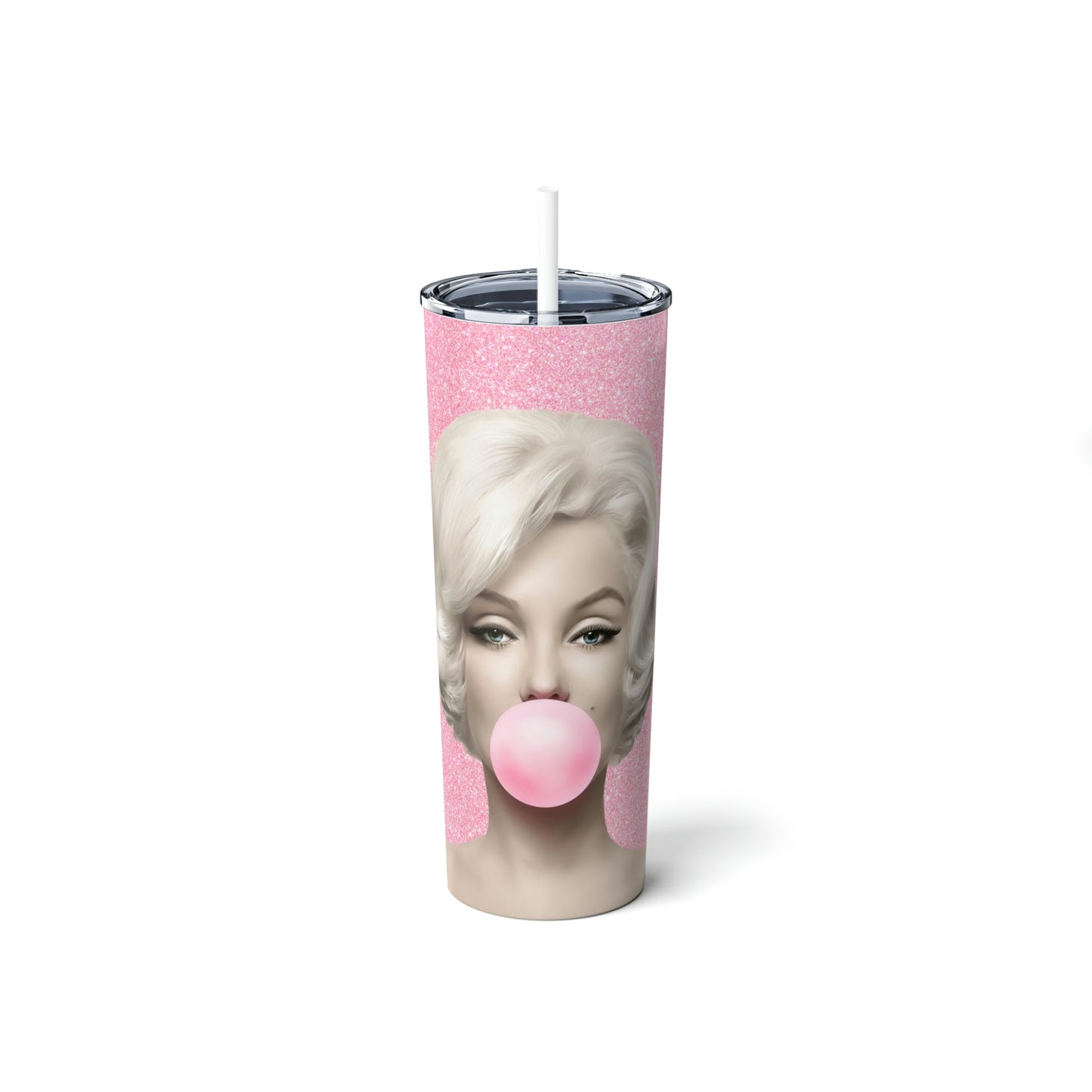 Bubblegum Pink Marilyn Skinny Steel Tumbler with Straw, 20oz