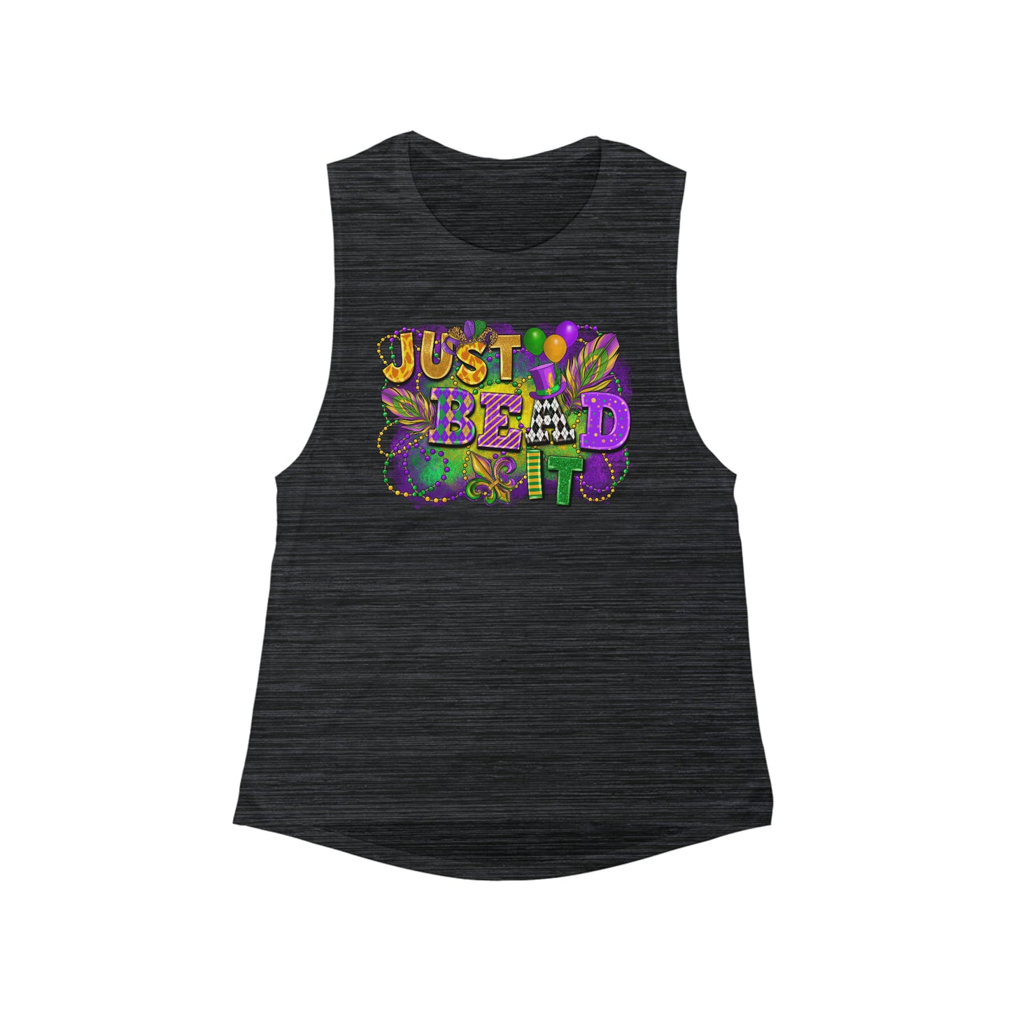 Women's Just Bead It Mardi Gras Flowy Scoop Muscle Tank