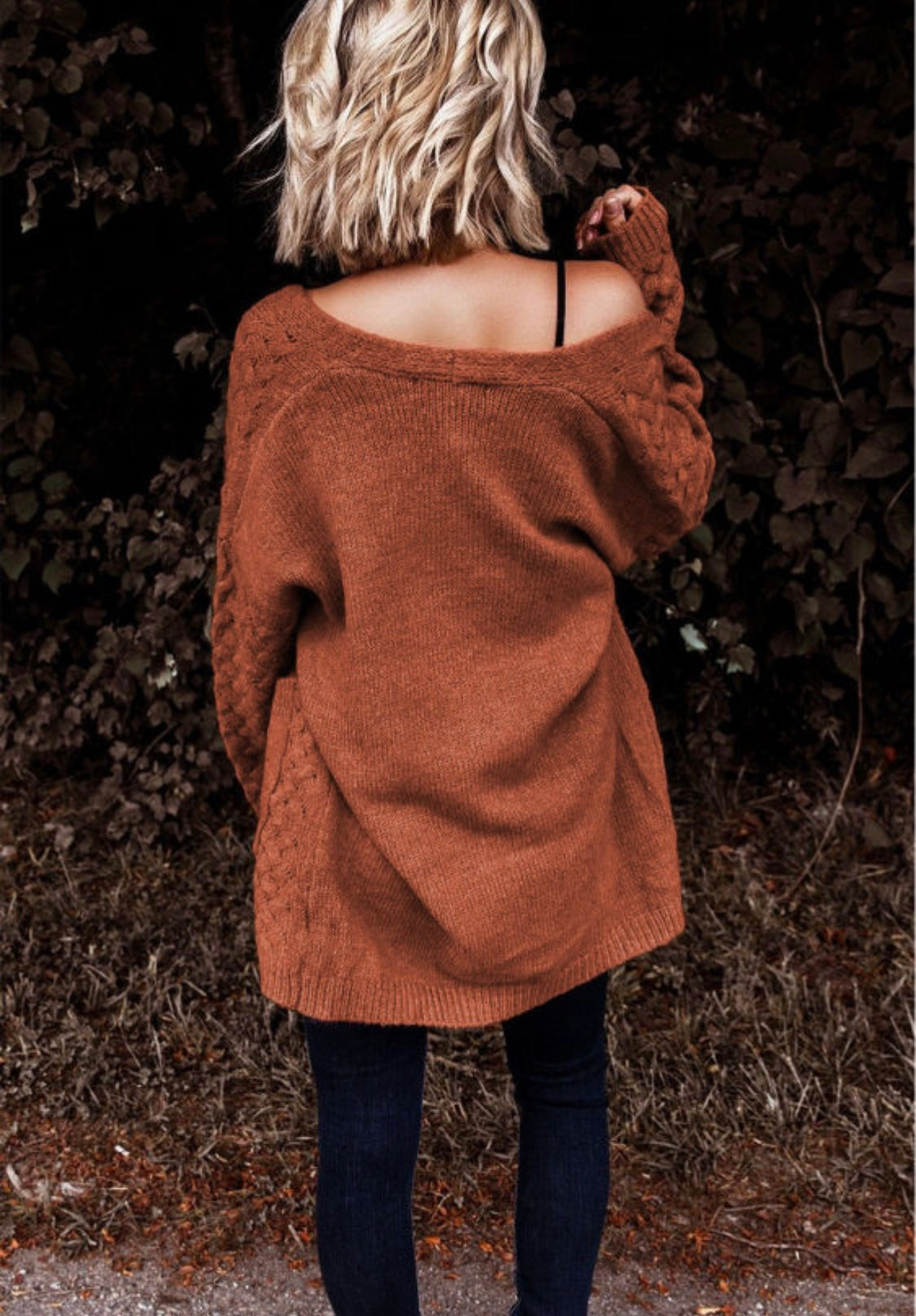Brown Woven Texture Open Front Cardigan