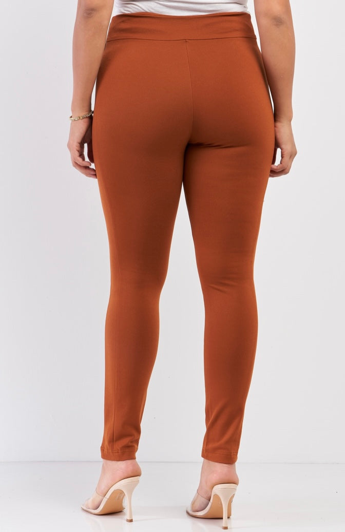 Rust Rubber Side Detail Slim Pants-Curvy