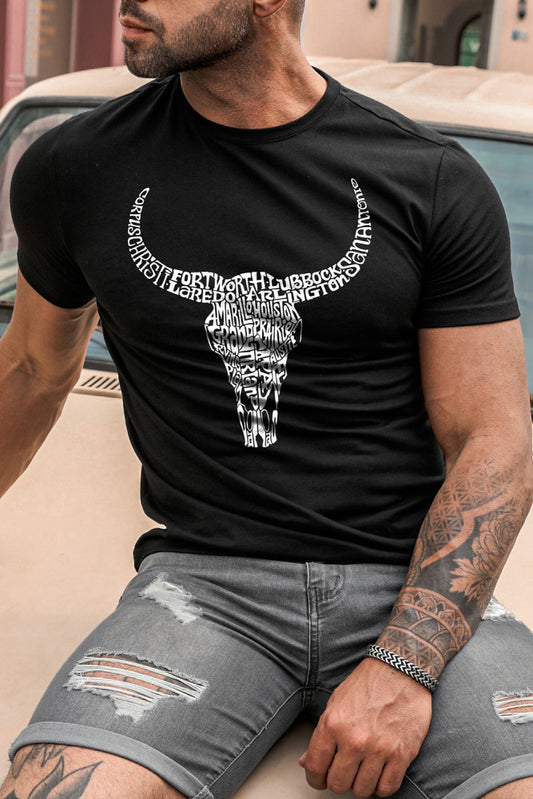 Men's Steer Head Letter Print T-shirt