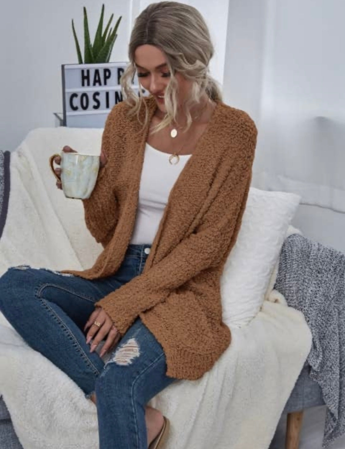 Brown Chunky Knit Cardigan