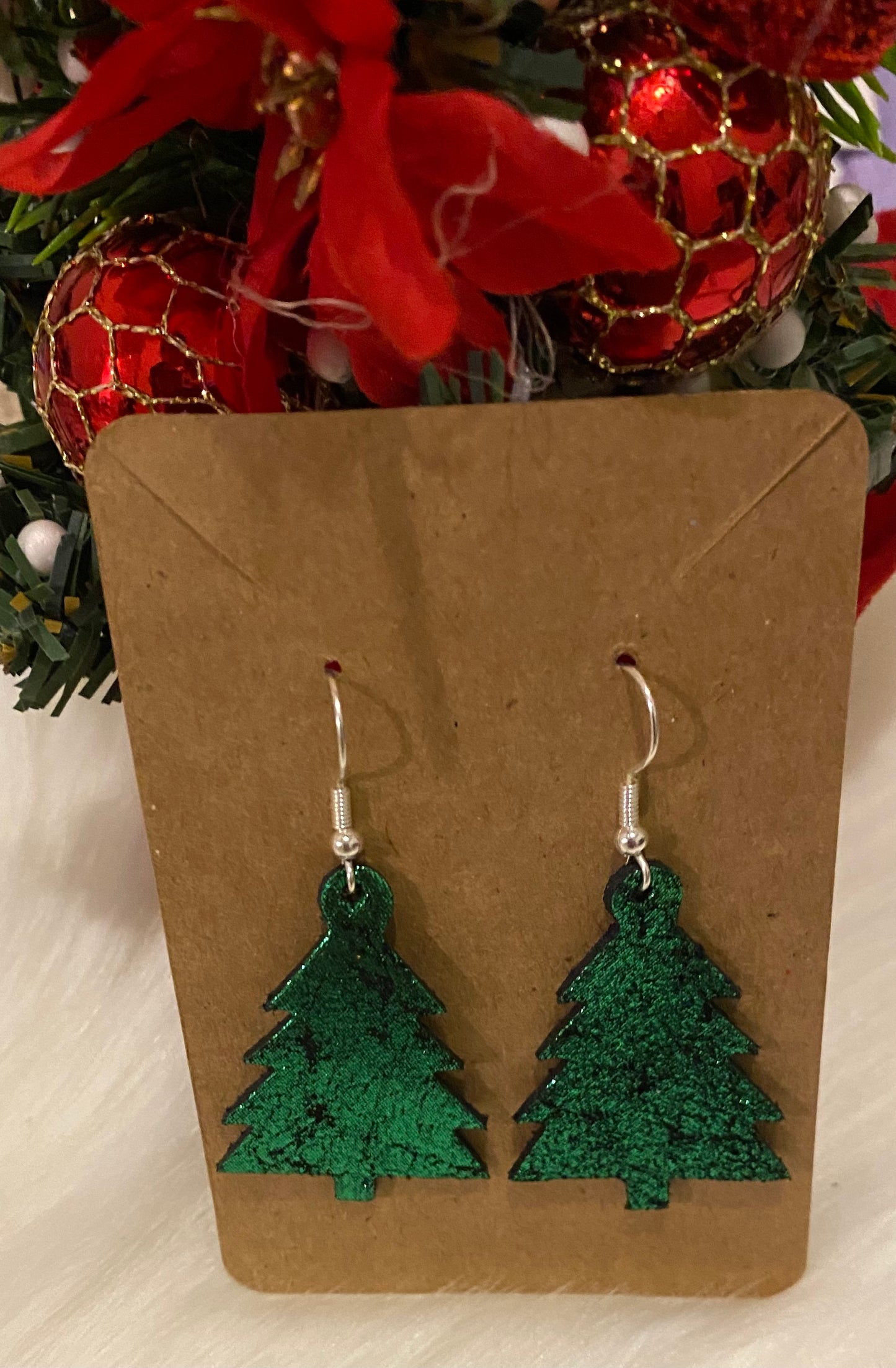 Genuine Leather Christmas Tree Earrings
