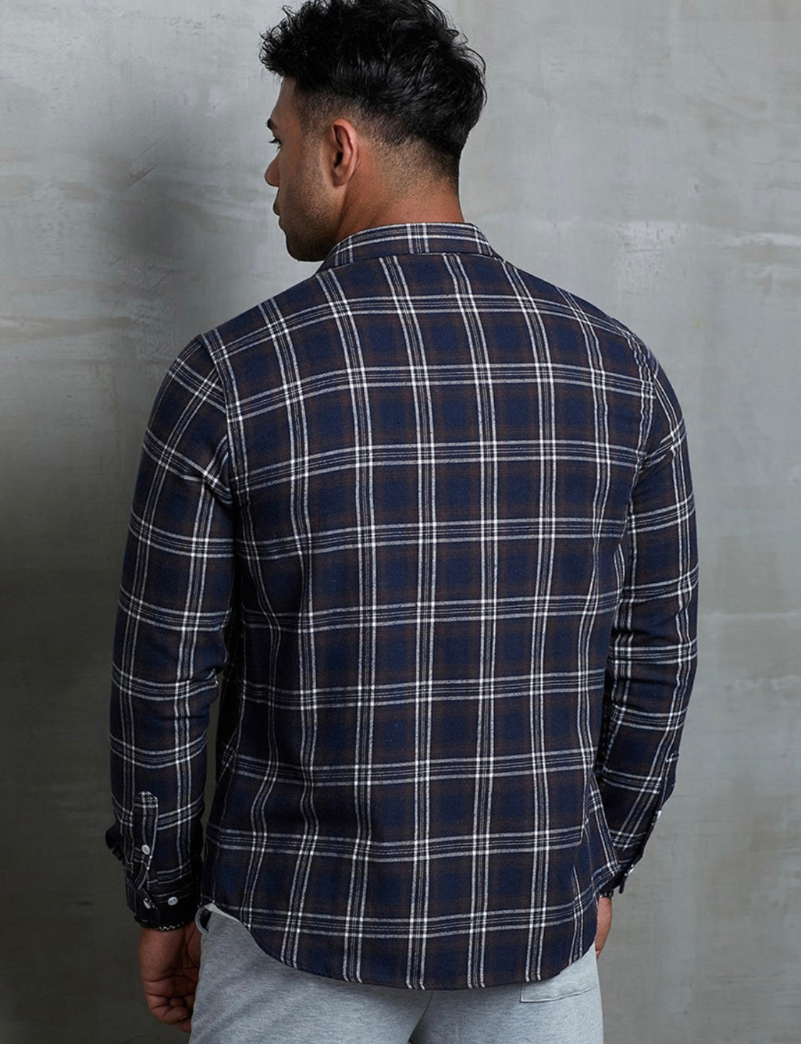 Men’s Navy Plaid Button Up Shirt