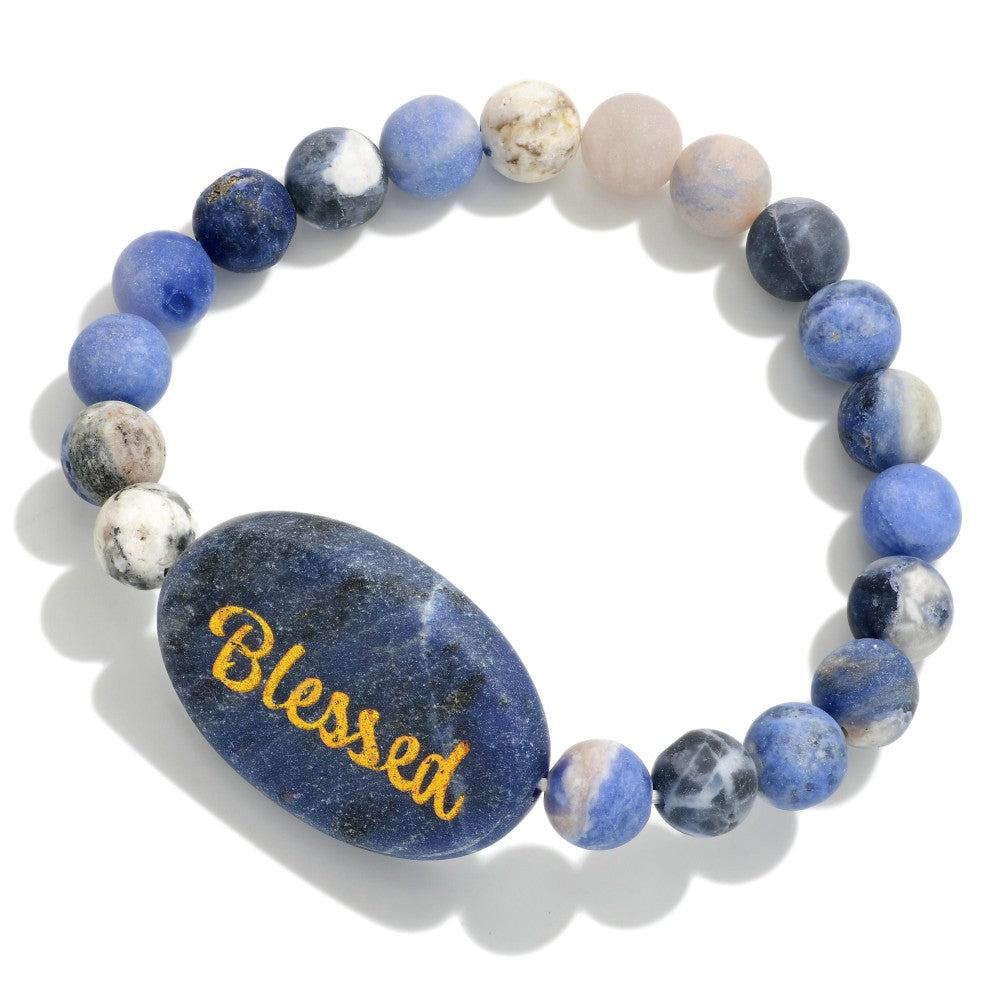Semi-Precious Natural Stone "Blessed" Beaded Stretch Bracelets