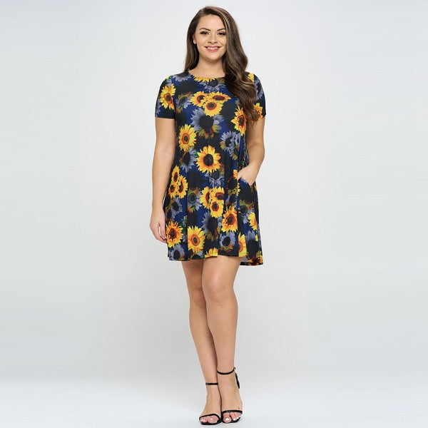 Women’s Sunflower Haze Printed Short Sleeved Dress