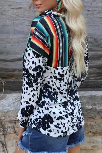 Collared Cow Print Serape Pullover