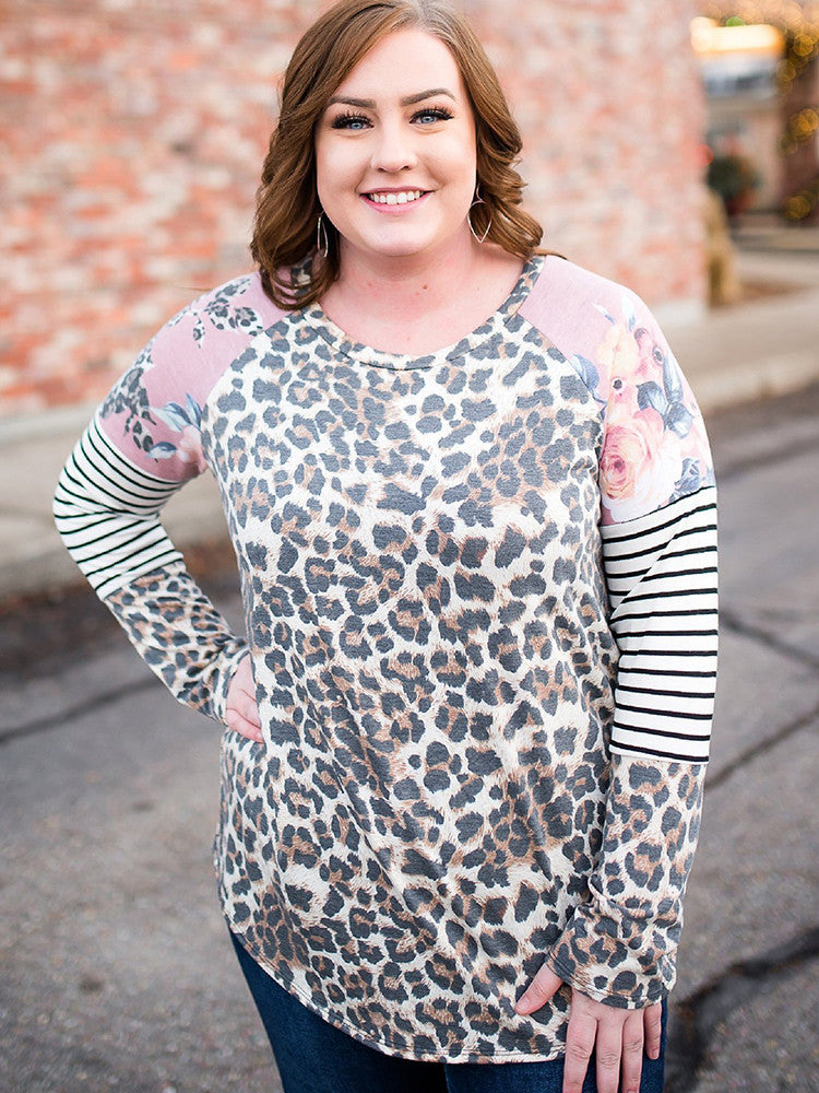 Cheetah Floral Leopard Stripe Print Top-Curvy