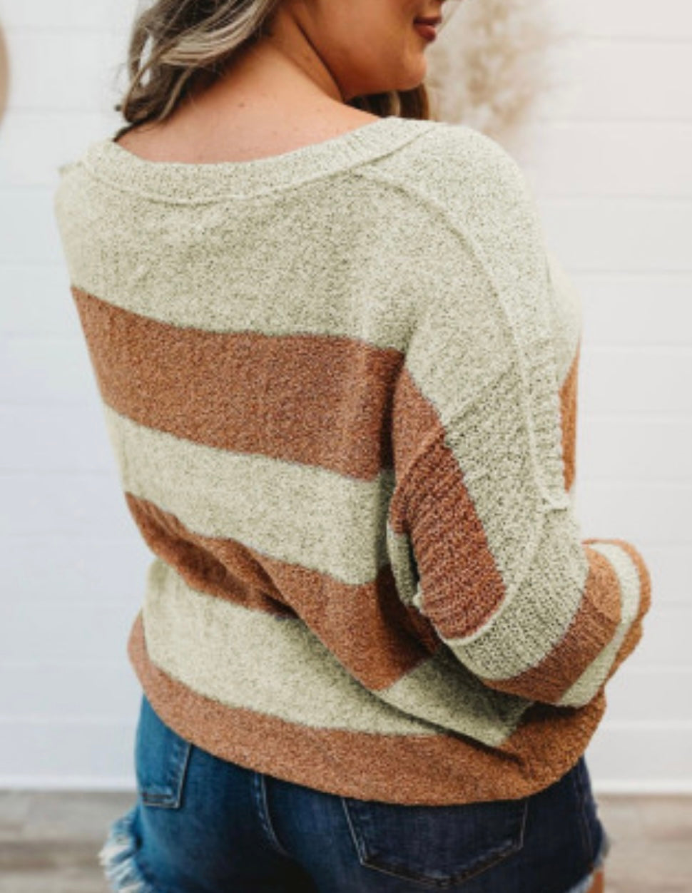 V Neck Loose Sweater-Curvy-2 color options
