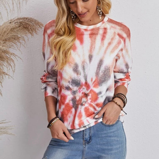 Tie Dye Raglan Sleeve Lightweight Pullover