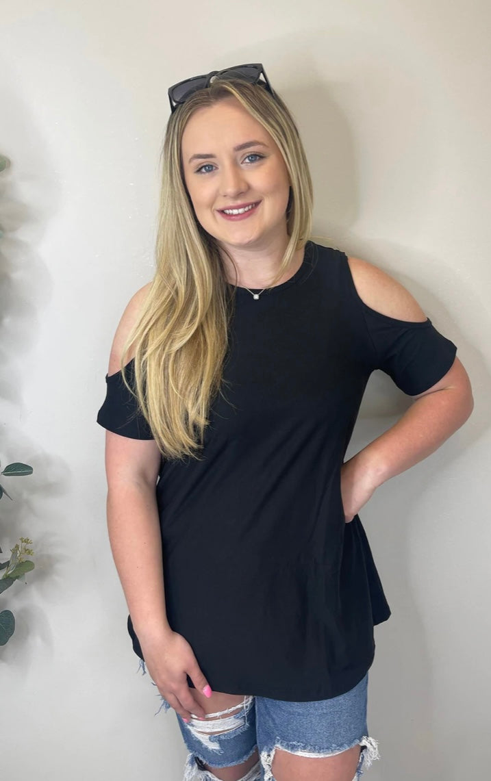 Leggings material Solid Cold Shoulder Tops- multiple colors!