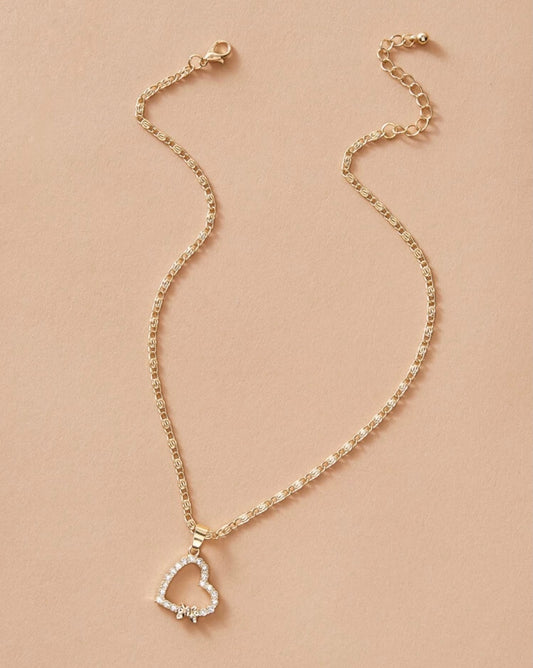 Rhinestone Decor Heart Charm Necklace