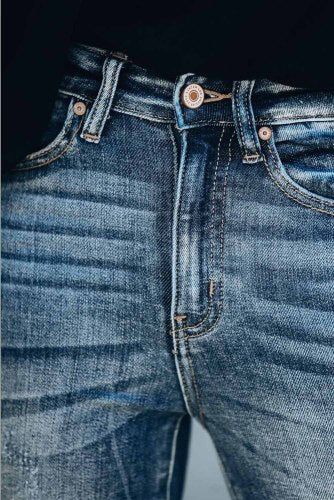 Dark Blue Wash High Waist Jeans with Slit