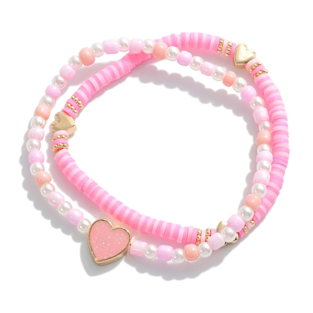 Stretchy Heishi Beaded Heart Bracelets