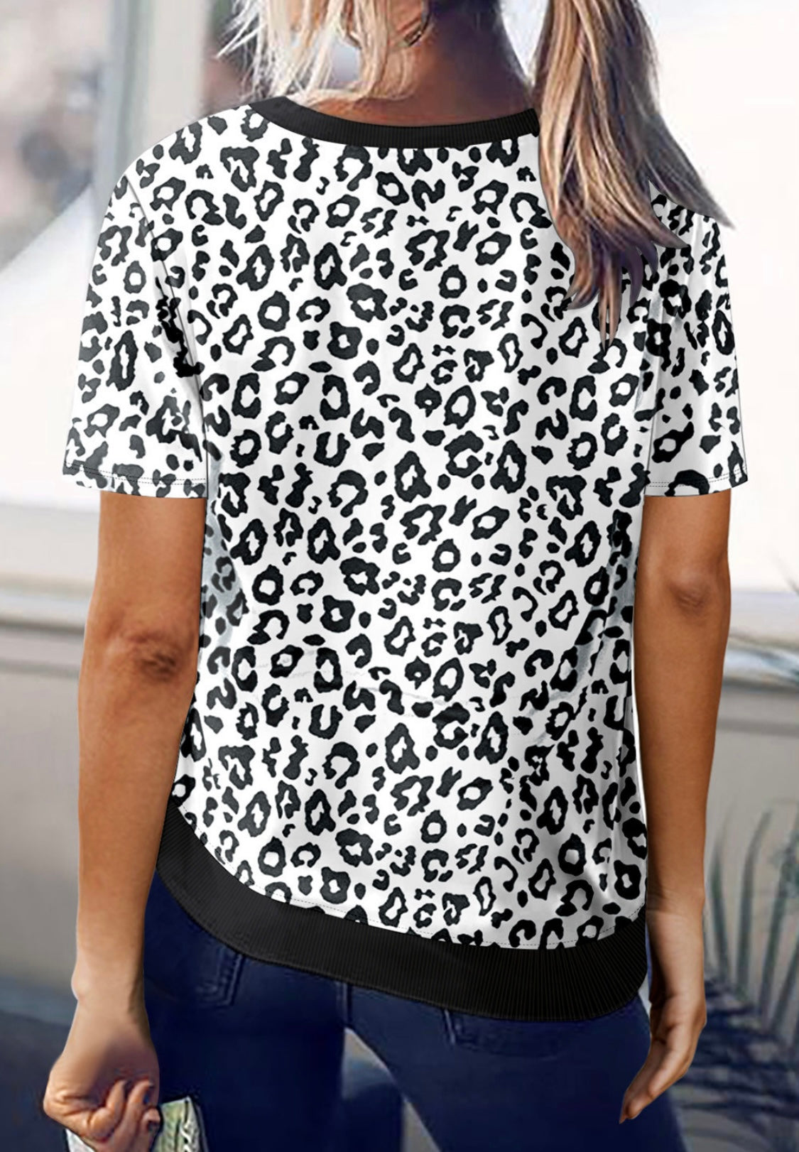 Whitney’s White Crew Neck Leopard Side Split Tee