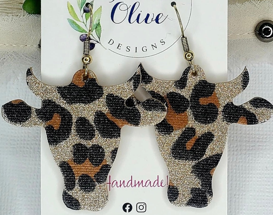 Cow Head Leather Earrings- 3 prints