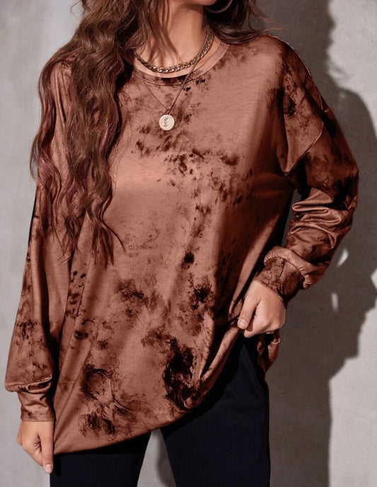 Dark Brown Long Oversized Tie Dye Sweatshirt
