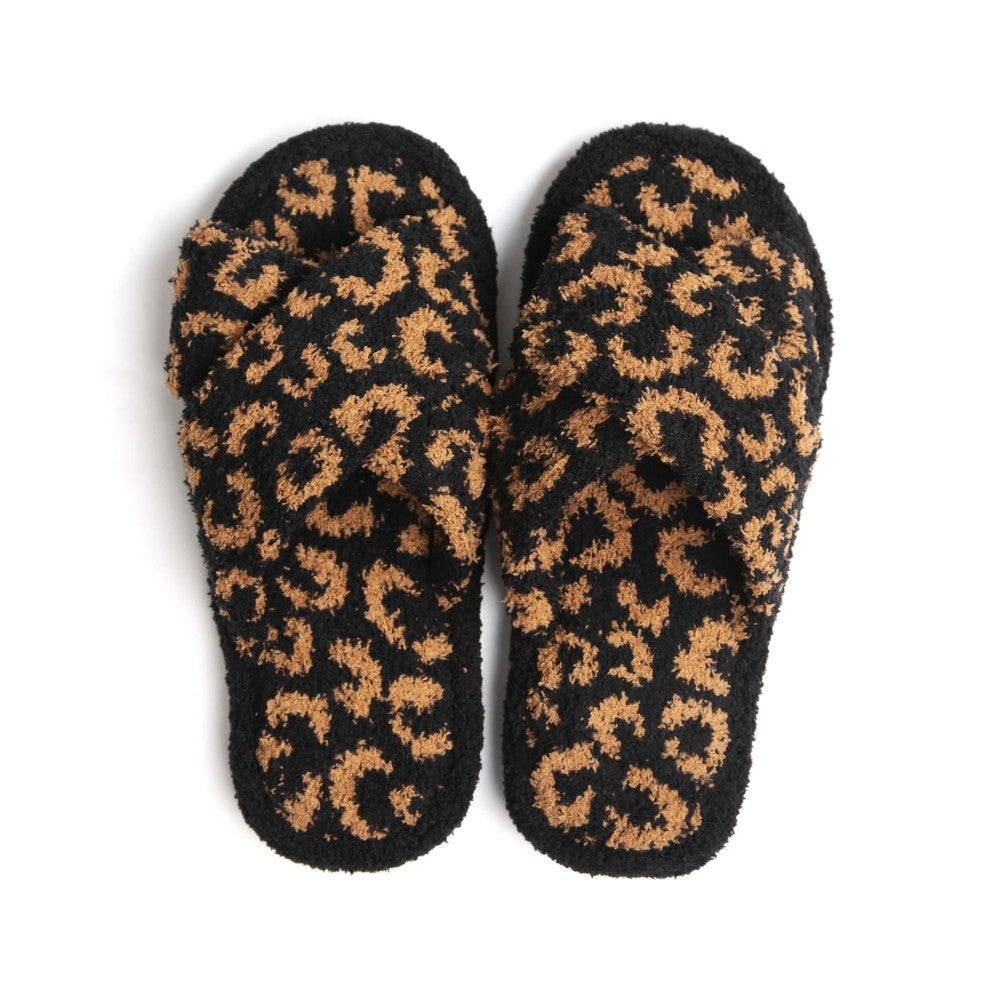 Comfy Luxe Animal Print Criss Cross Slippers
