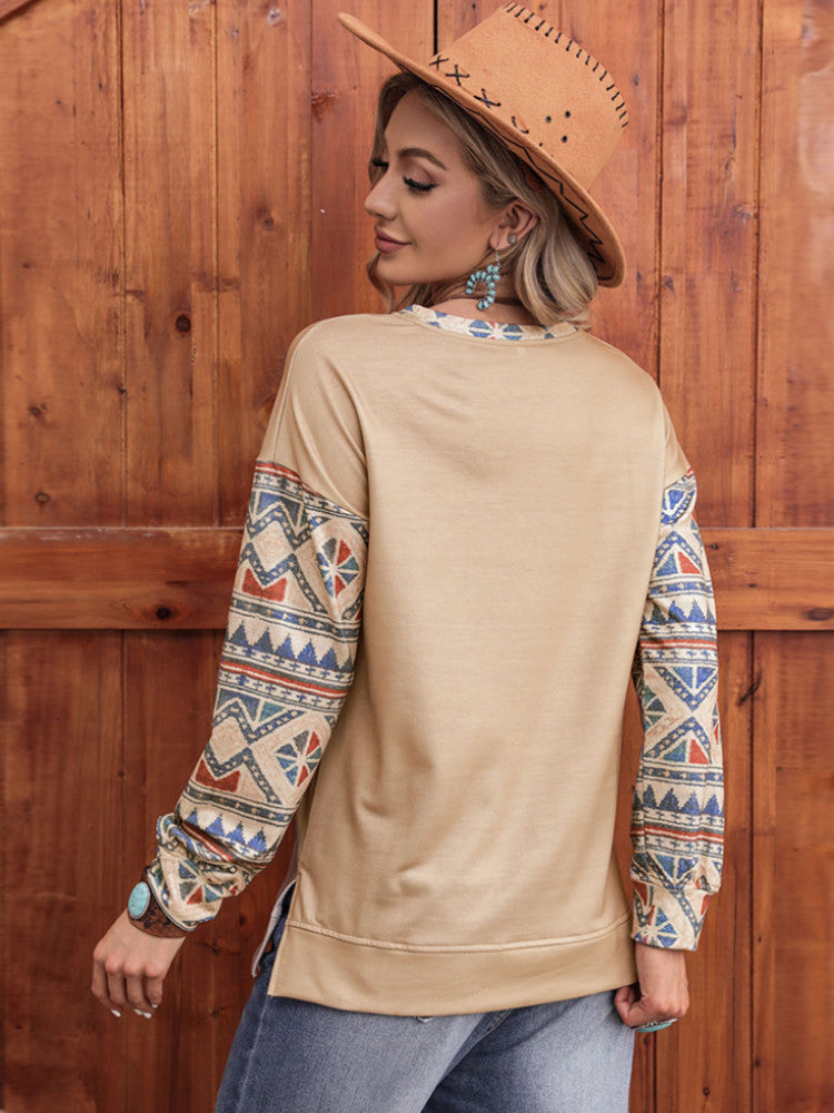Khaki bull Aztec print sweatshirt