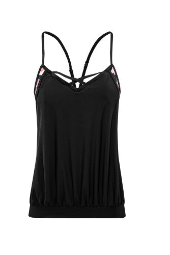 Leopard Colorblock Spaghetti Blouson Tankini Set