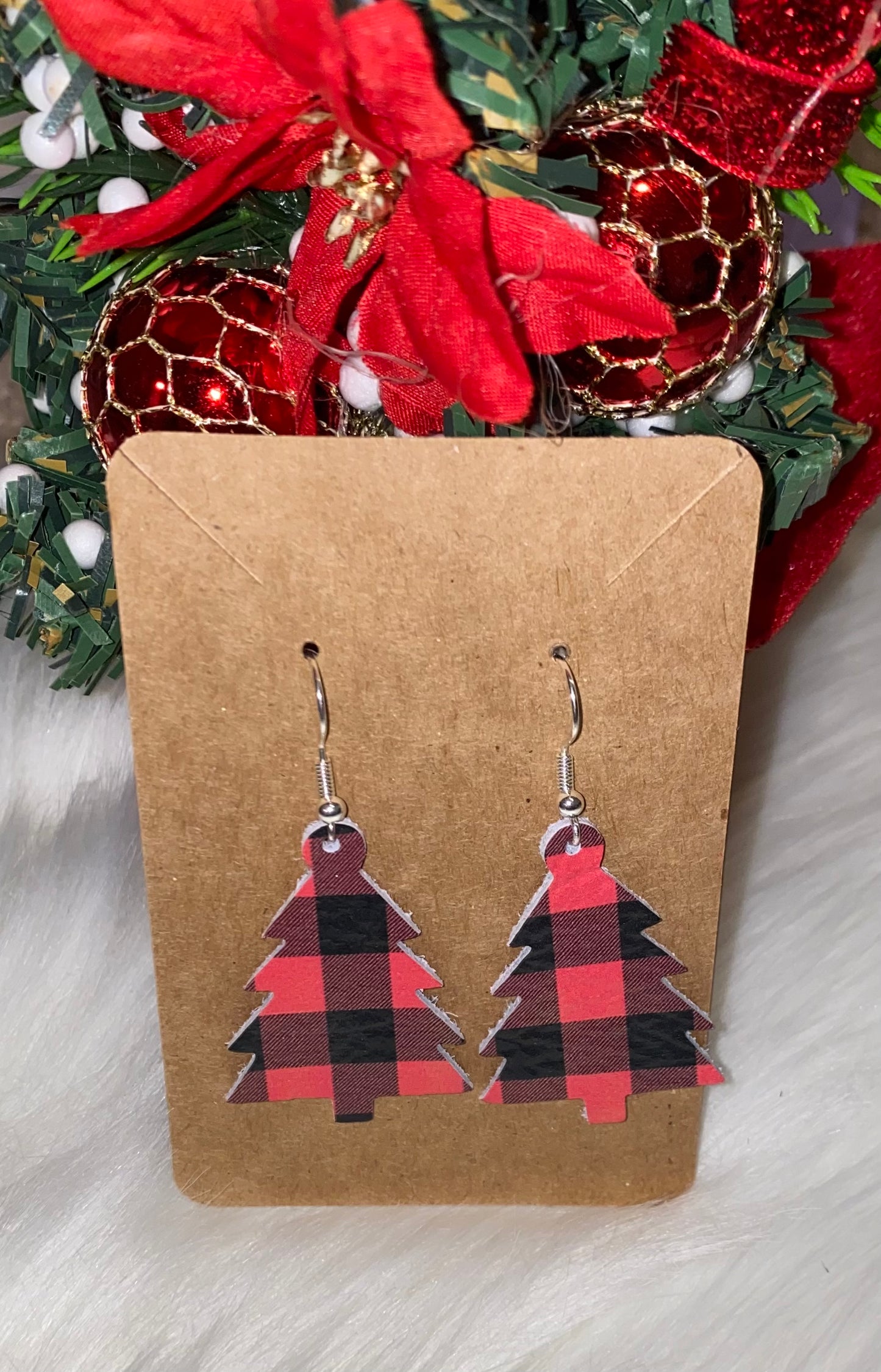 Genuine Leather Christmas Tree Earrings