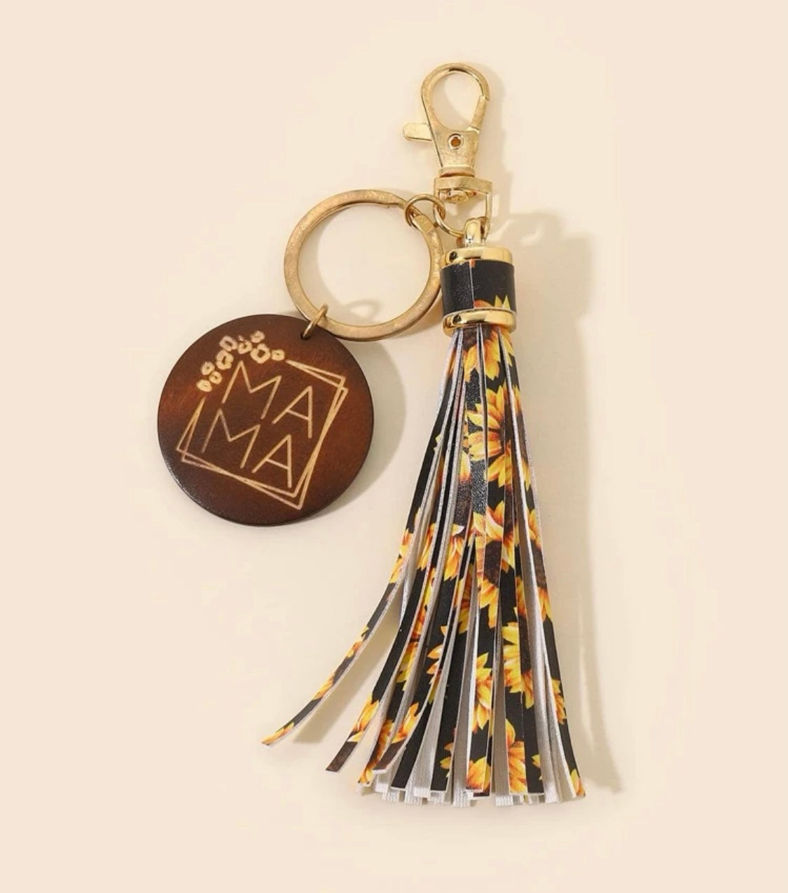 Mama Sunflower/Cow Print Tassel Charm & Keychain