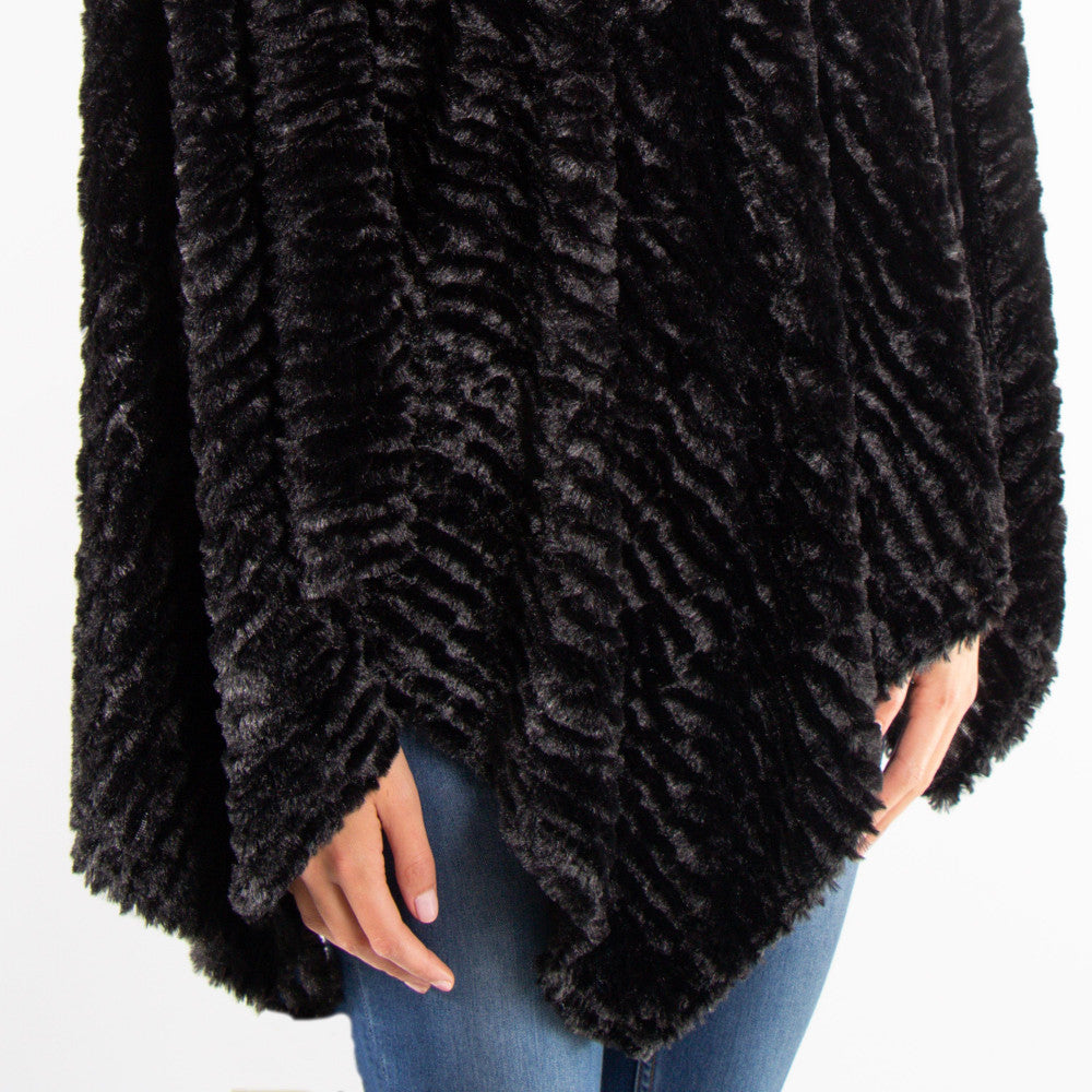 Black Mock Turtleneck Faux Fur Poncho