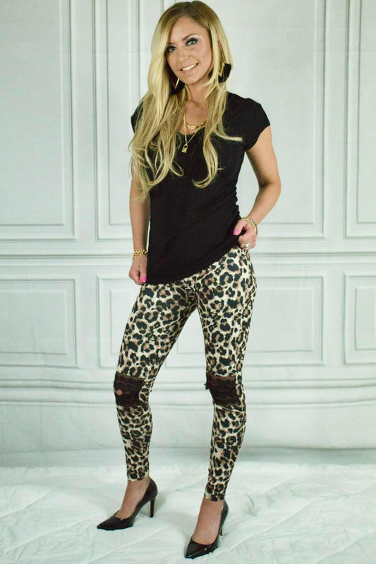 Leopard Lace Cutout Leggings