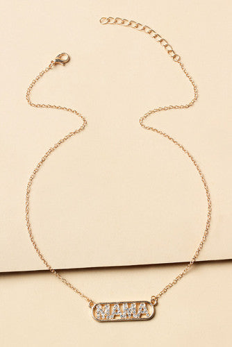 MAMA Rhinestone Gold Tone Necklace