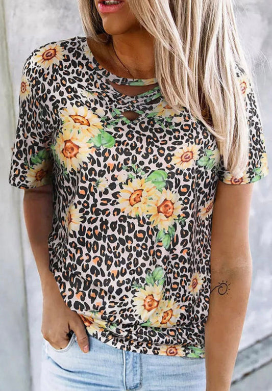 Leopard + Sunflowers Top