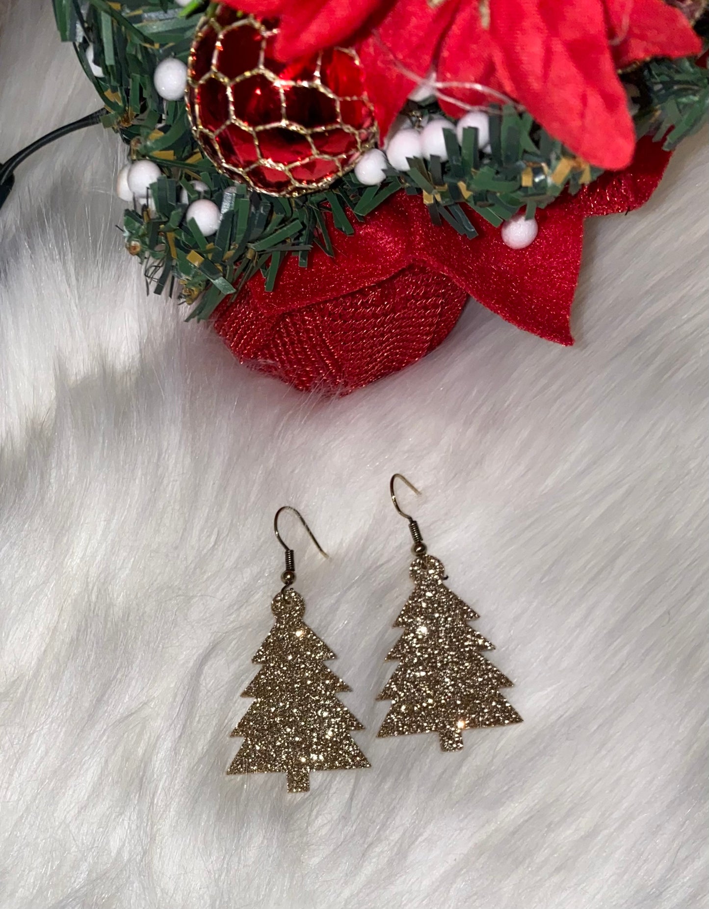 Genuine Leather Christmas Tree Earrings