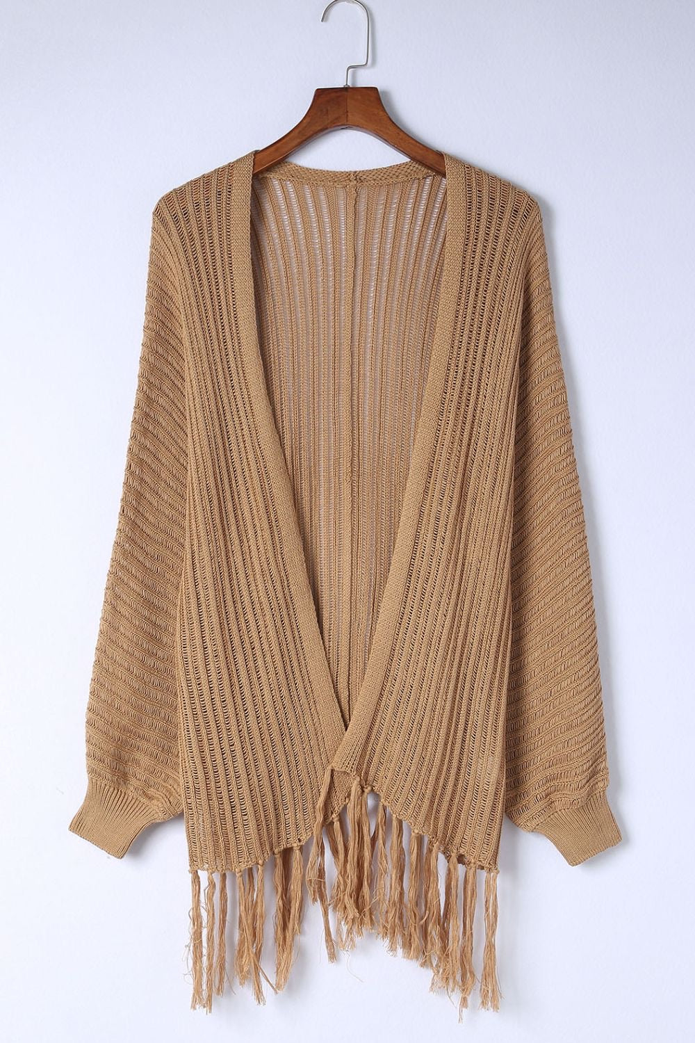 Khaki Open Front Fringed Cardigan