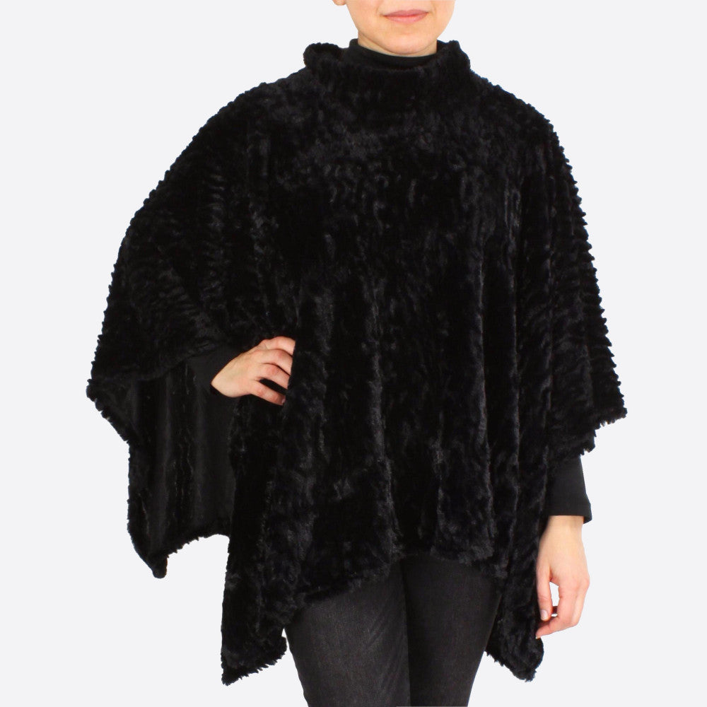 Black Mock Turtleneck Faux Fur Poncho