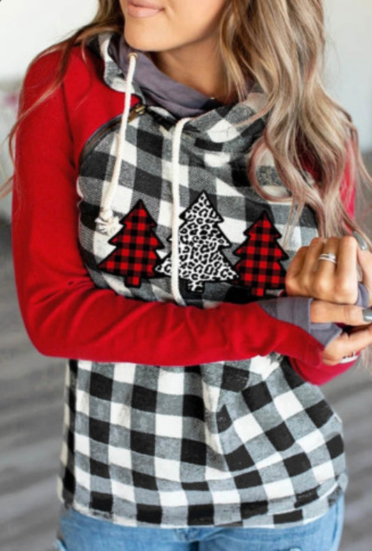 Christmas Tree Plaid Pattern Zip Hoodie