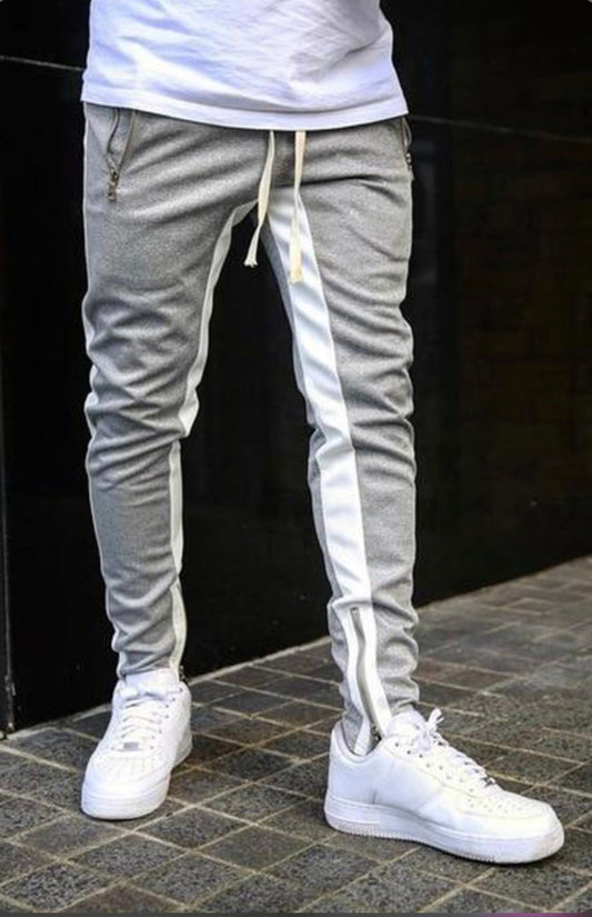 Colorblock Patchwork Zipper Casual Mens Joggers