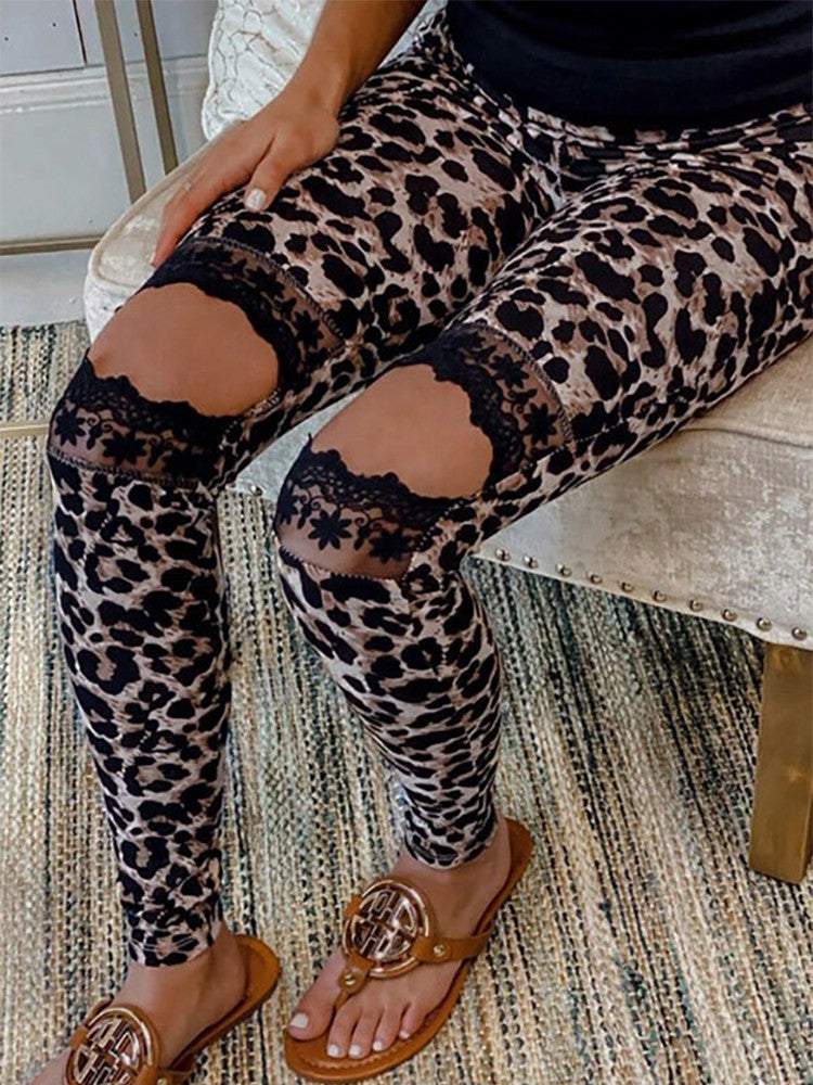 Leopard Lace Cutout Leggings