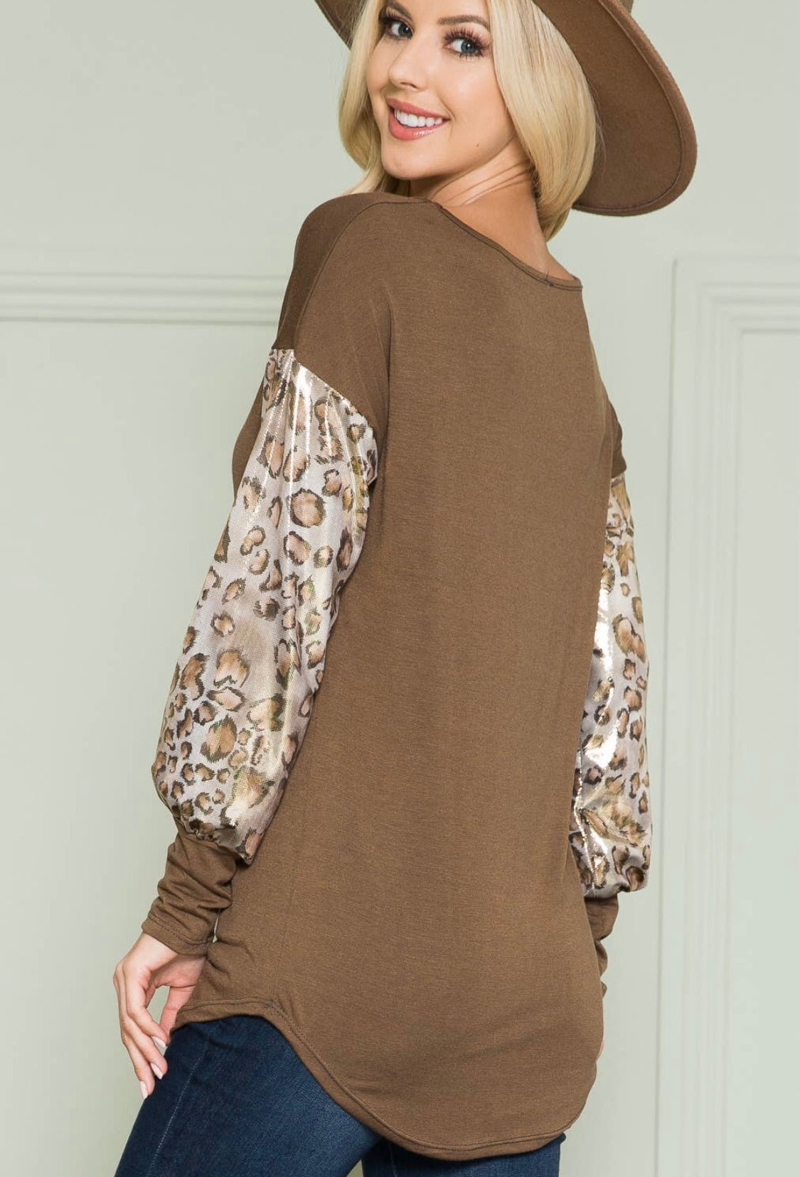 Full Size Run Acting Pro Brown W/ Leopard Print Shimmer Sleeves
