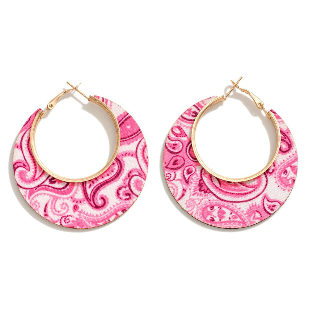 Paisley Print Drop Hoop Earrings