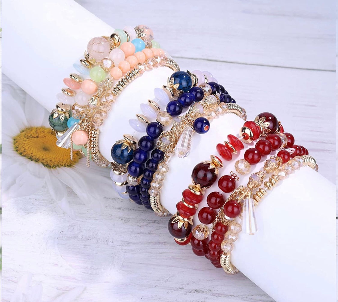 Stretchy Multilayer Beaded Bracelets W/Charm